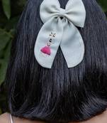 White plain linen hair bow
