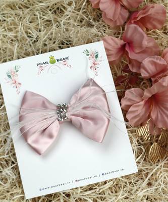 Pink plain satin hair bow 1