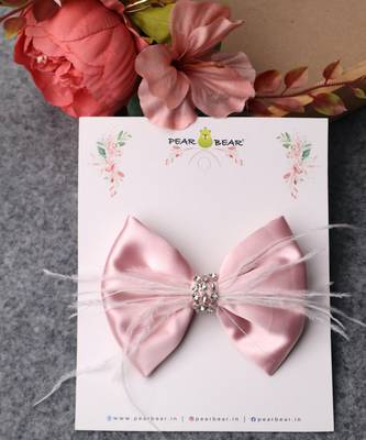 Pink plain satin hair bow 2