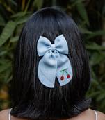 Blue plain linen hair bow