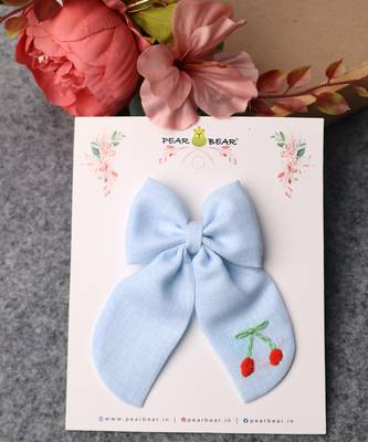 Blue plain linen hair bow 2
