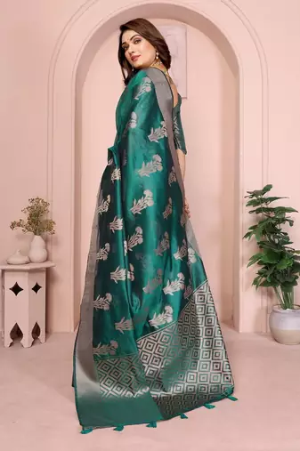 Emerald Green Color Party Wear Organza Silk Saree