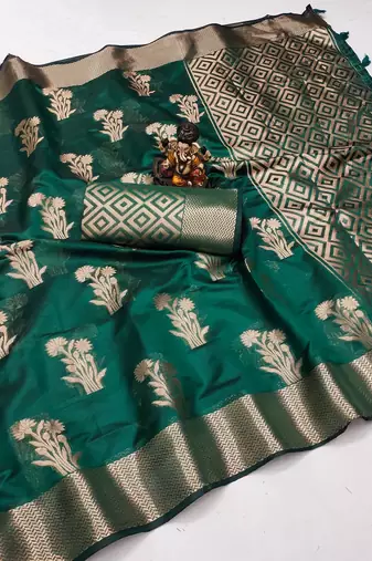 Emerald Green Color Party Wear Organza Silk Saree