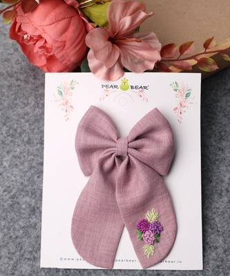 Pink plain linen hair bow 1