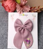 Pink plain linen hair bow