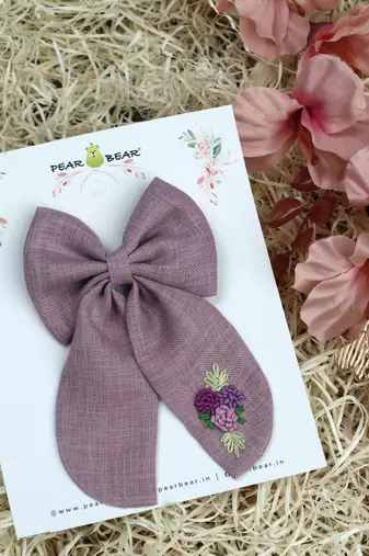 Pink plain linen hair bow