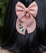 Pink plain linen hair bow
