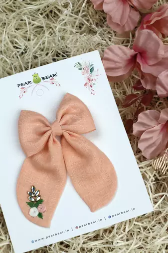 Pink plain linen hair bow