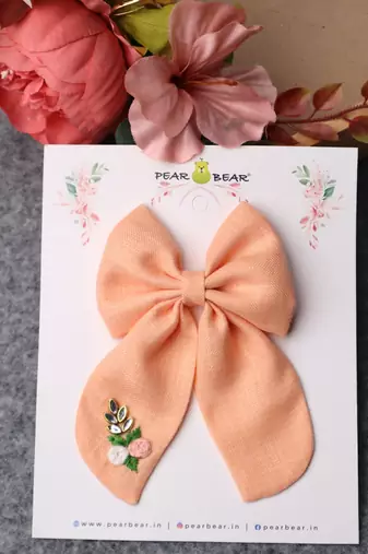 Pink plain linen hair bow