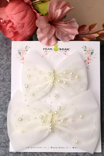White net pearl hair bow