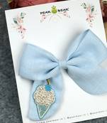 Blue plain linen hair bow