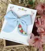 Blue plain linen hair bow
