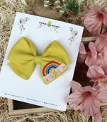 Yellow pearl linen hair bow