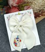 White pearl linen hair bow