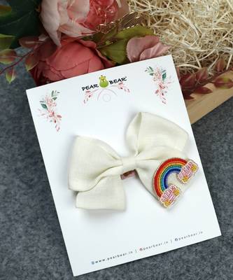 White pearl linen hair bow 1