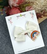 White pearl linen hair bow