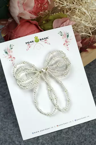 White pearl hair bow