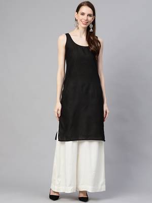 Hand embroidered black georgette lucknowi chikan straight kurta and slip with gota patti work 5