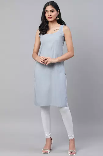 Hand embroidered grey georgette lucknow chikankari straight kurta and slip with gota patti work