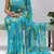 Turquoise floral printed weightless saree with unstitched blouse