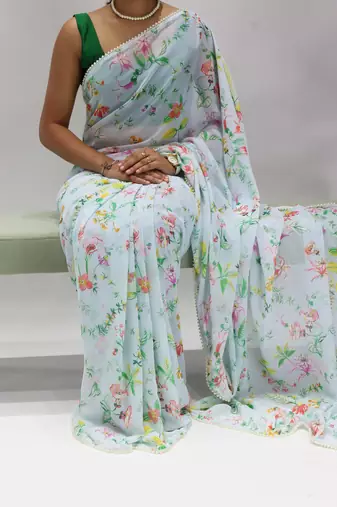 Mineral floral printed weightless saree with unstitched blouse