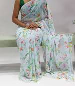 Mineral floral printed weightless saree with unstitched blouse