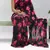 Black-pink floral printed weightless saree with unstitched blouse