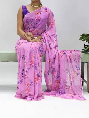Orchid floral printed weightless saree with unstitched blouse 1