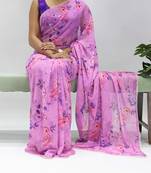 Orchid floral printed weightless saree with unstitched blouse