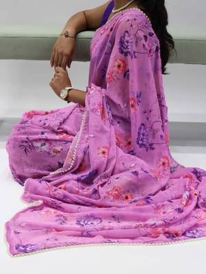 Orchid floral printed weightless saree with unstitched blouse 2