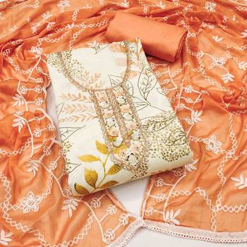 Women's white printed handwork dress material 2