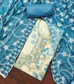 Women's white printed handwork dress material