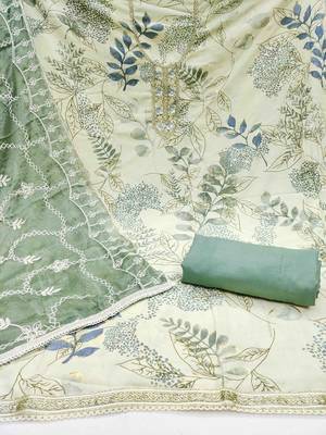 Women's white printed handwork dress material 3