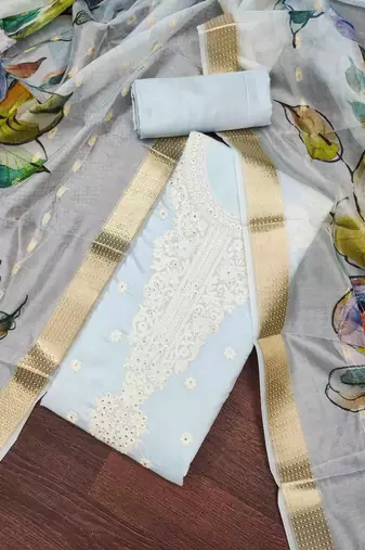 Women's sky blue handwork dress material