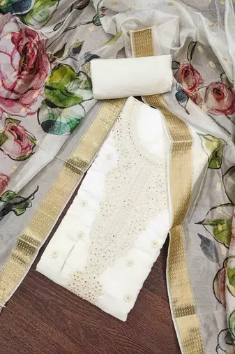 Women's white handwork dress material