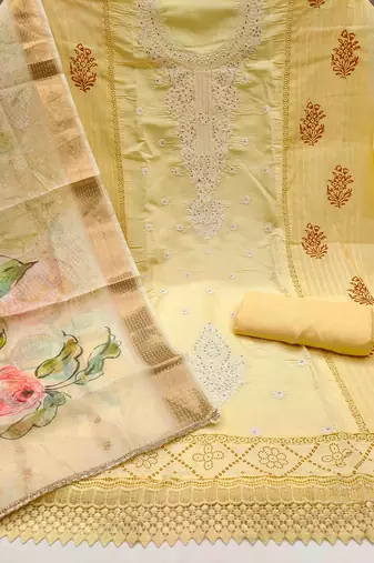 Women's yellow handwork dress material