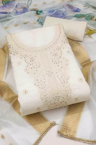 Women's white handwork dress material