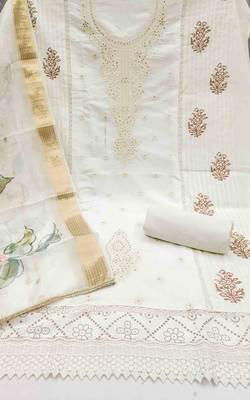Women's white handwork dress material 3