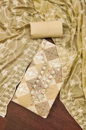 Women's beige handwork dress material