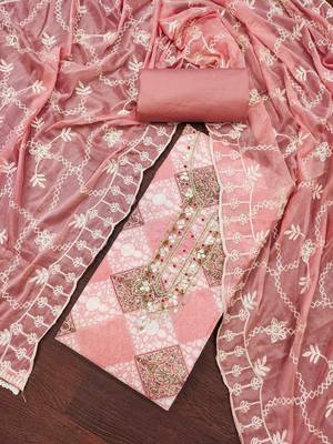 Women's pink handwork dress material 1