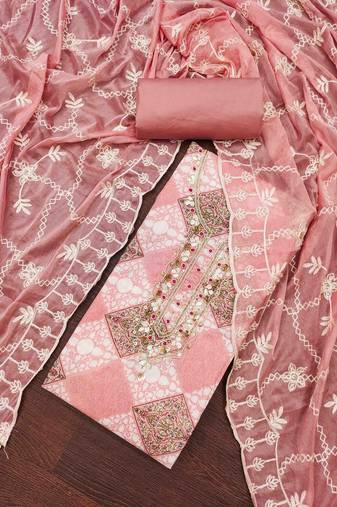Women's pink handwork dress material