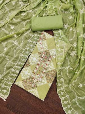 Women's green handwork dress material 1