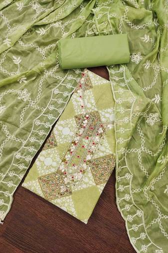 Women's green handwork dress material