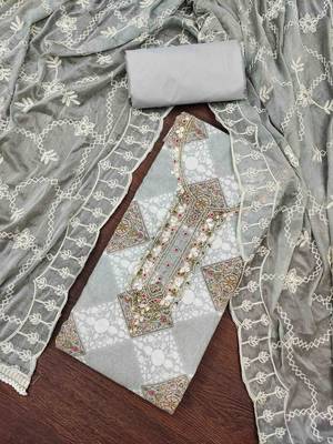 Women's grey handwork dress material 1