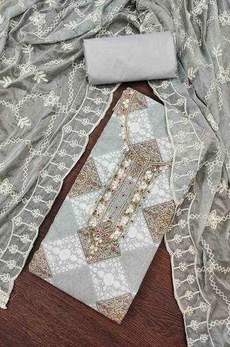 Women's grey handwork dress material
