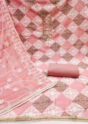 Women's pink handwork dress material 3