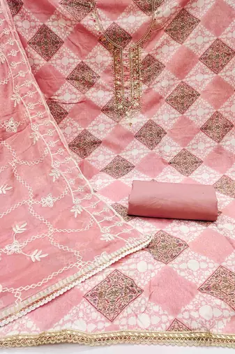 Women's pink handwork dress material