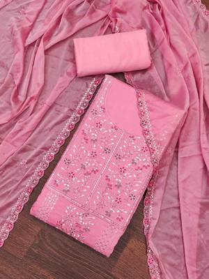Women's pink handwork dress material 1