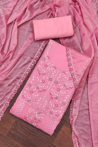 Women's pink handwork dress material
