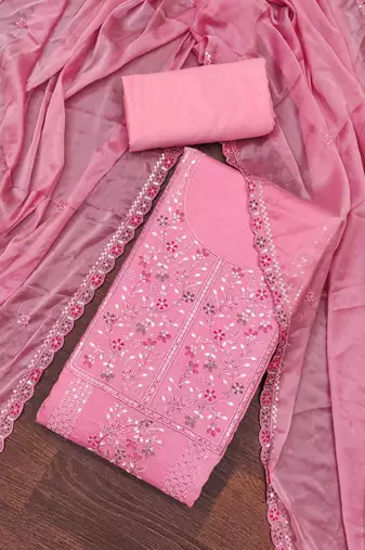 Women's pink handwork dress material